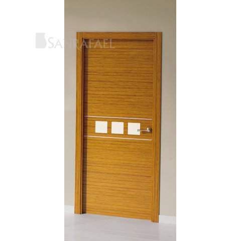 Puerta de diseño en madera teka uniforme decoración aluminio y lacada