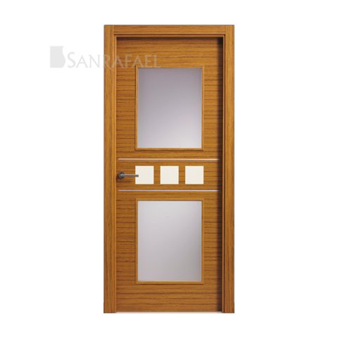 Puerta vidriera en madera teka uniforme, decoración aluminio y lacada